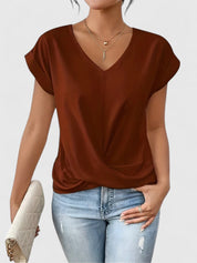 Elspeth Montclair | Beige V-Neck Twist Front Blouse