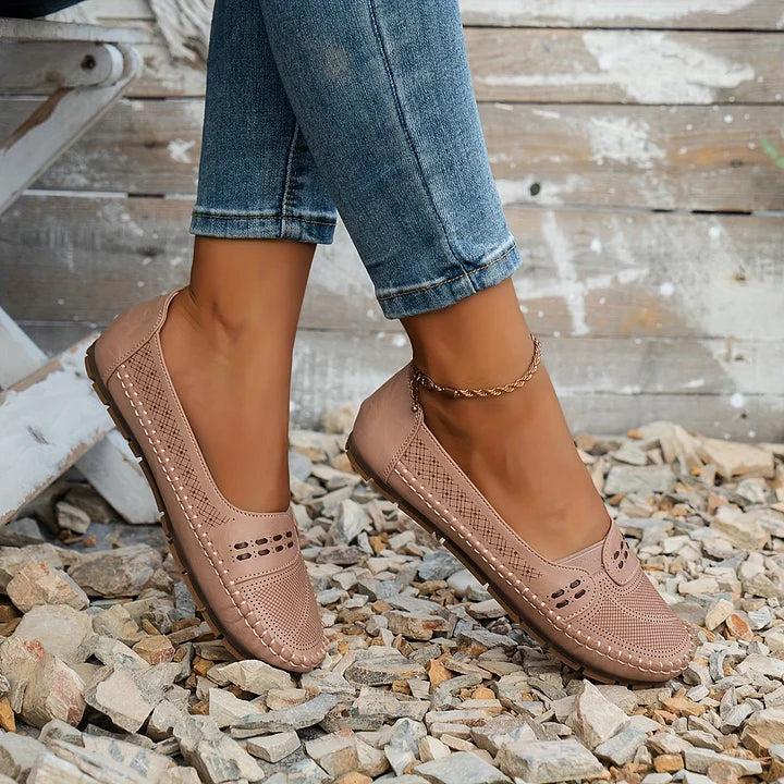 Luciana Velthorpe | Beige Perforated Slip-On Comfort Flats