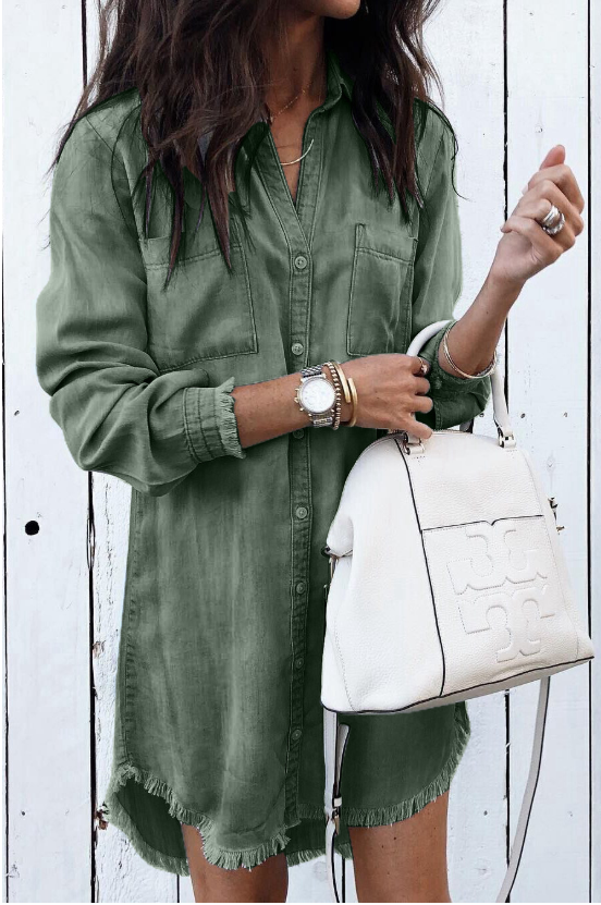 Céleste Beaurivage | Washed Denim Shirt Dress Long Sleeve