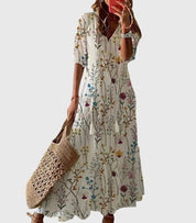 Cressida Montvallon | Blue Ikat Print Boho Maxi Dress