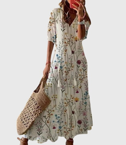 Cressida Montvallon | Blue Ikat Print Boho Maxi Dress