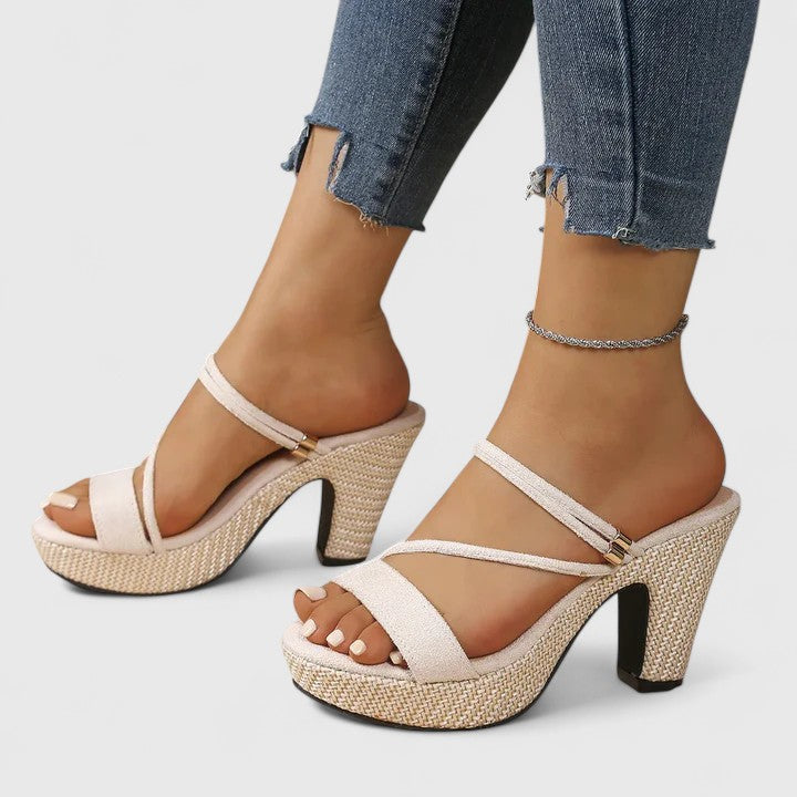 Seraphina Delvaux | Black Strappy Platform Block Heel Sandals