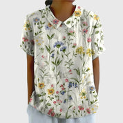 Éloise Fairverne | Green Floral Print Short Sleeve Blouse
