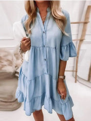 Eleanora Castlemore | Light Blue Tiered Ruffle Mini Dress Button-Down