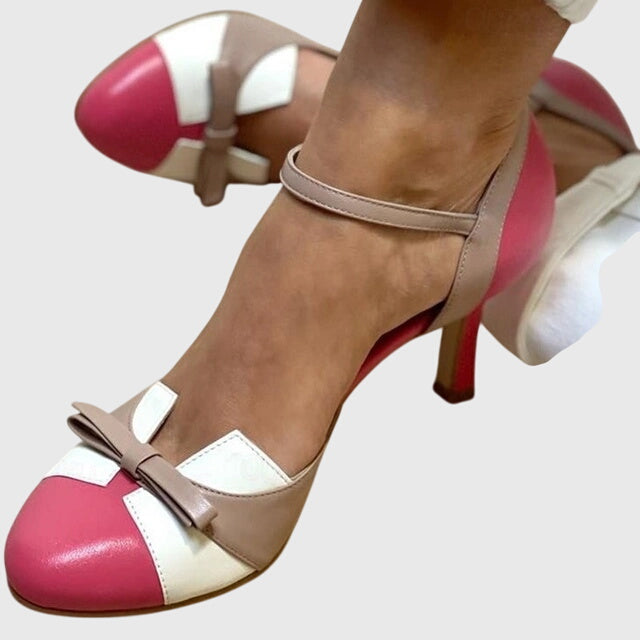 Camille Trevaux | Pink & Blue Bow Ankle Strap Heels