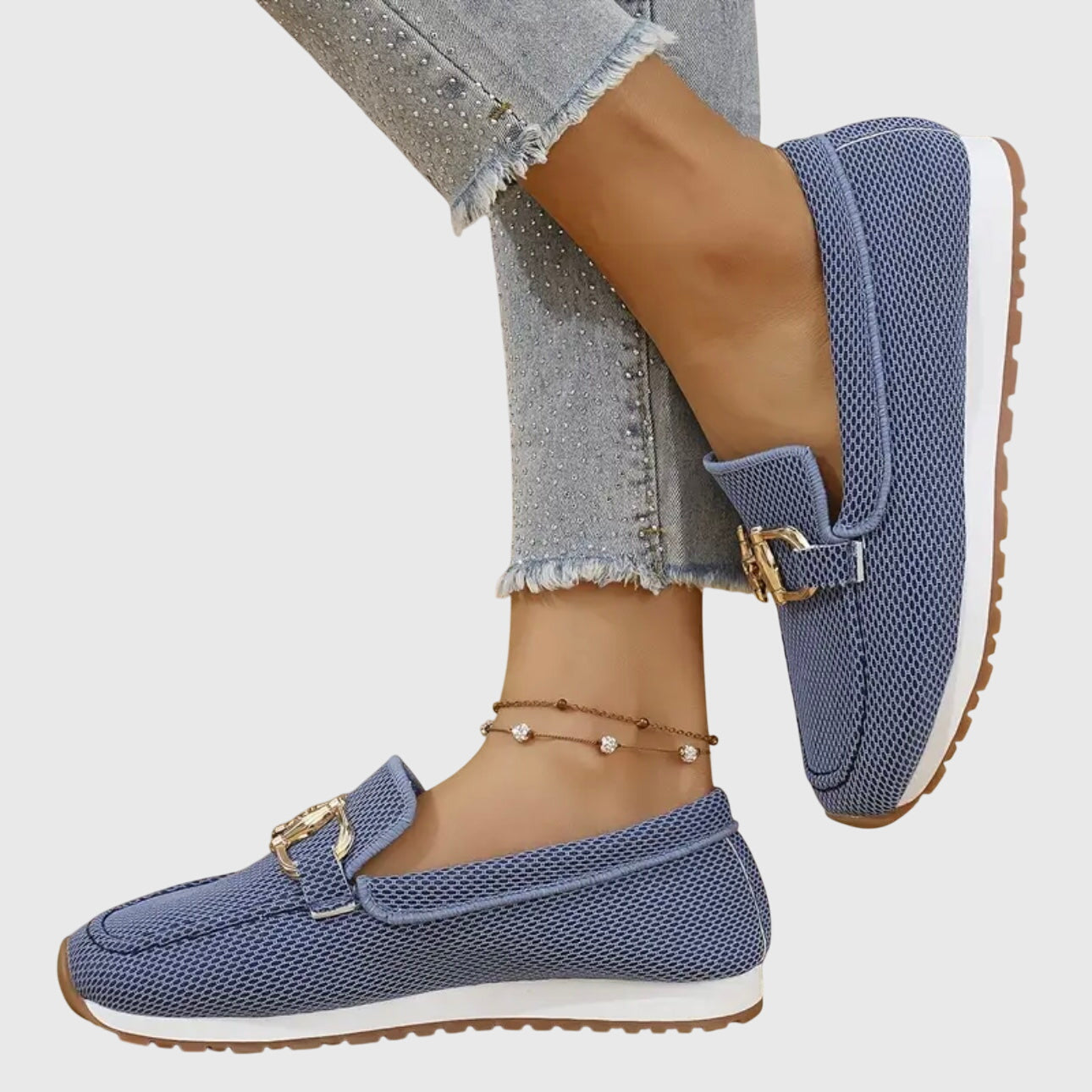 Beatrice Holloway | Blue Mesh Platform Loafers with Gold Horsebit