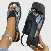 Lucette Vanbois | Square Toe Colorblock Slip-On Flat Sandals