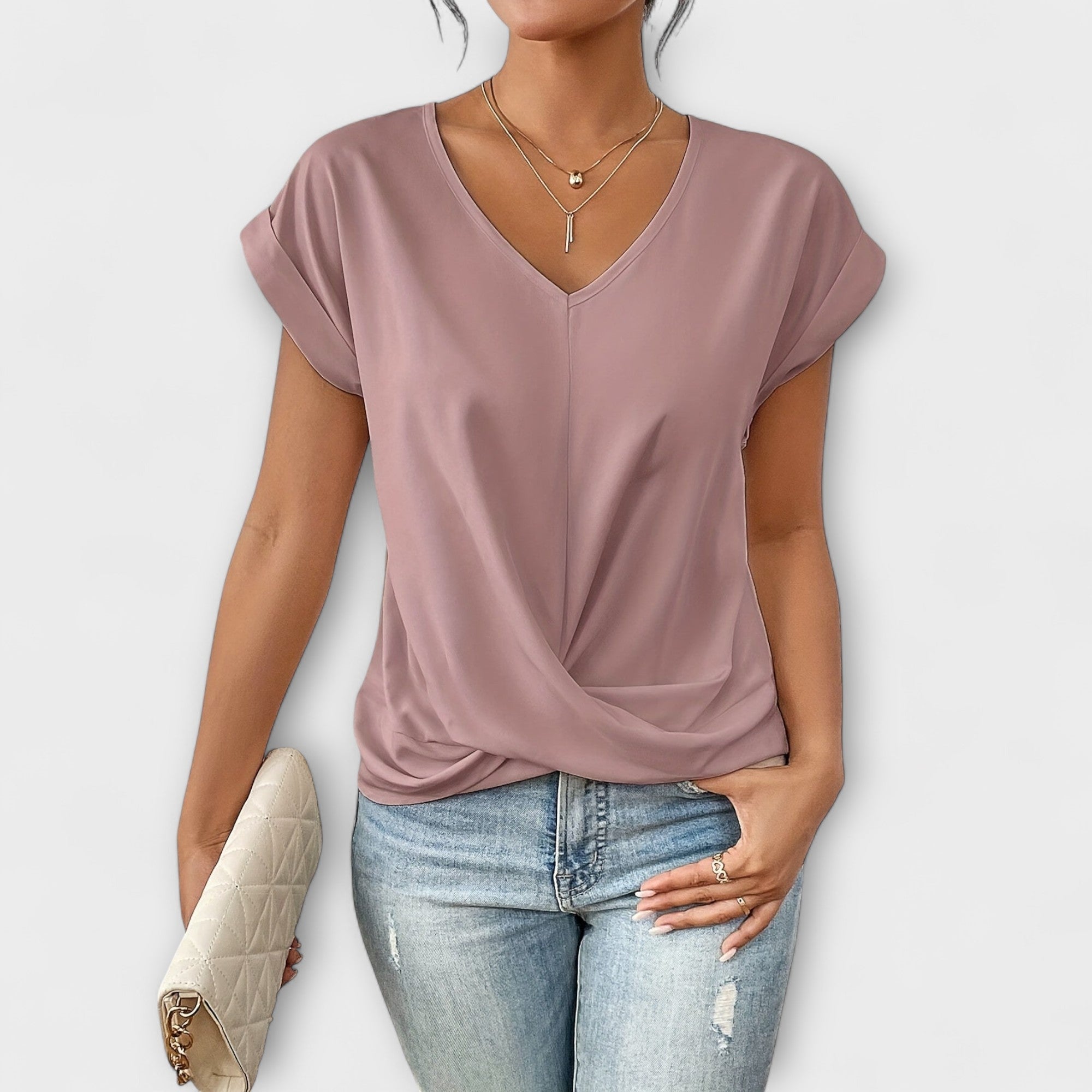 Arabella Sincroft | Brown V-Neck Twist Hem Top