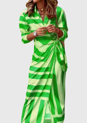 Delphine Vauclaire | Orange & Pink Geometric Print Wrap Midi Dress