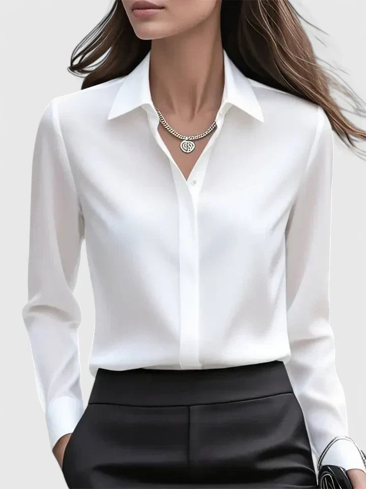 Clarisse Wentford | White Long Sleeve Button-Down Shirt