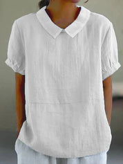 Roseline Hartbourne | Sky Blue Peter Pan Collar Linen-Look Top
