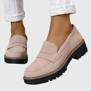 Portia Ellsworth | Black Suede Platform Penny Loafers