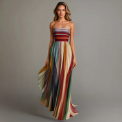 Elara Montclair | Strapless Multicolor Pleated Maxi Dress