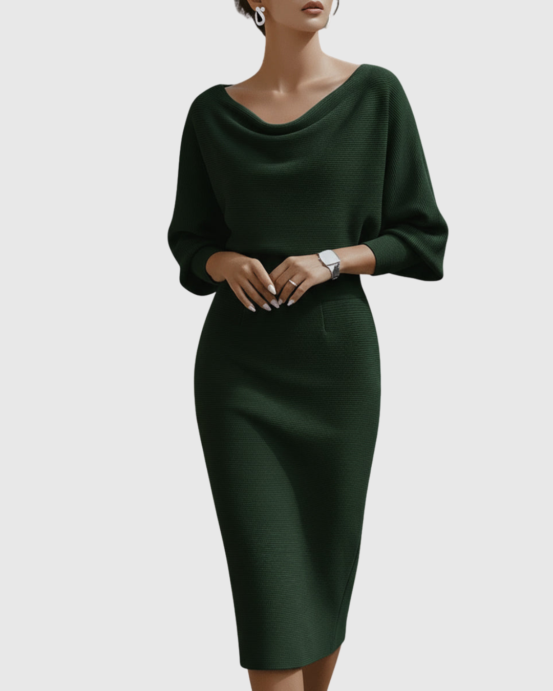 Célindra Beauvaux | Navy Blue Draped Batwing Midi Dress