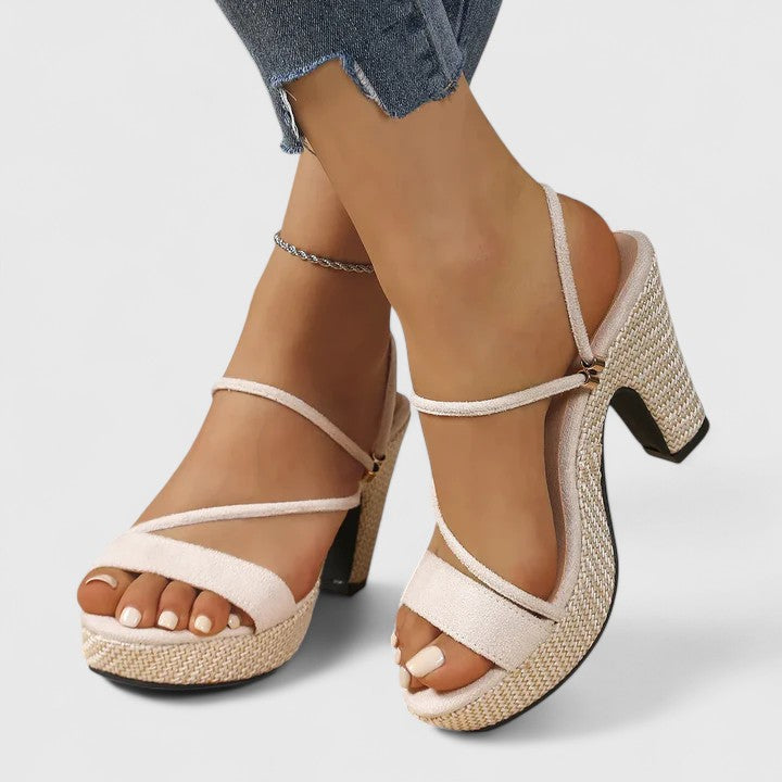 Seraphina Delvaux | Black Strappy Platform Block Heel Sandals