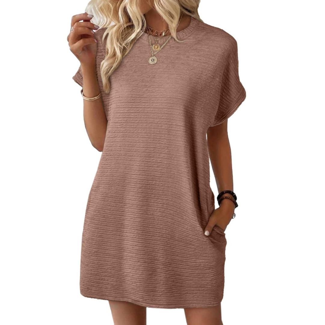 Seraphine Vauclere | Hot Pink Ribbed Crew Neck Mini T-Shirt Dress