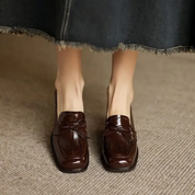 Leticia Beauvigne | Black Patent Tassel Loafer Block Heel Pump