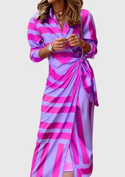 Delphine Vauclaire | Orange & Pink Geometric Print Wrap Midi Dress