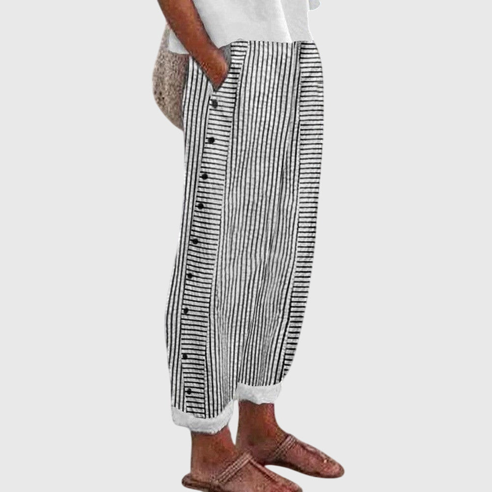 Alaric Beaumont | Blue Striped Wide-Leg Linen Pants