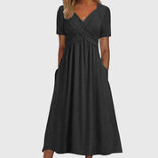 Maricel Ashbourne | Blue V-Neck Midi Dress with Tummy Control