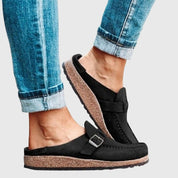 Cordelia Wrenshaw | Suede Buckle Clog Flats for Women