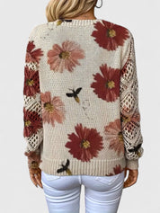 Rosalinde Fonteclair | Floral Knit V-Neck Sweater with Lace Sleeves