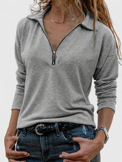 Georgiana Flintmore | Army Green Quarter-Zip Long Sleeve Top