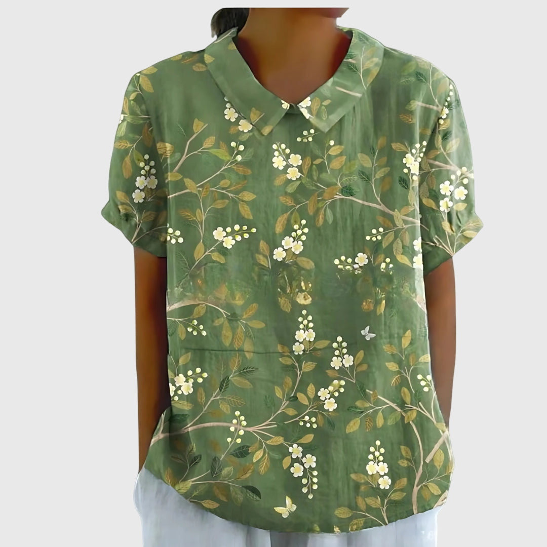 Éloise Fairverne | Green Floral Print Short Sleeve Blouse