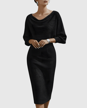 Célindra Beauvaux | Navy Blue Draped Batwing Midi Dress