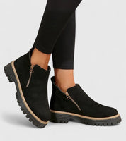 Lysandra Beauvois | Black Suede Ankle Boots with Gold Zip