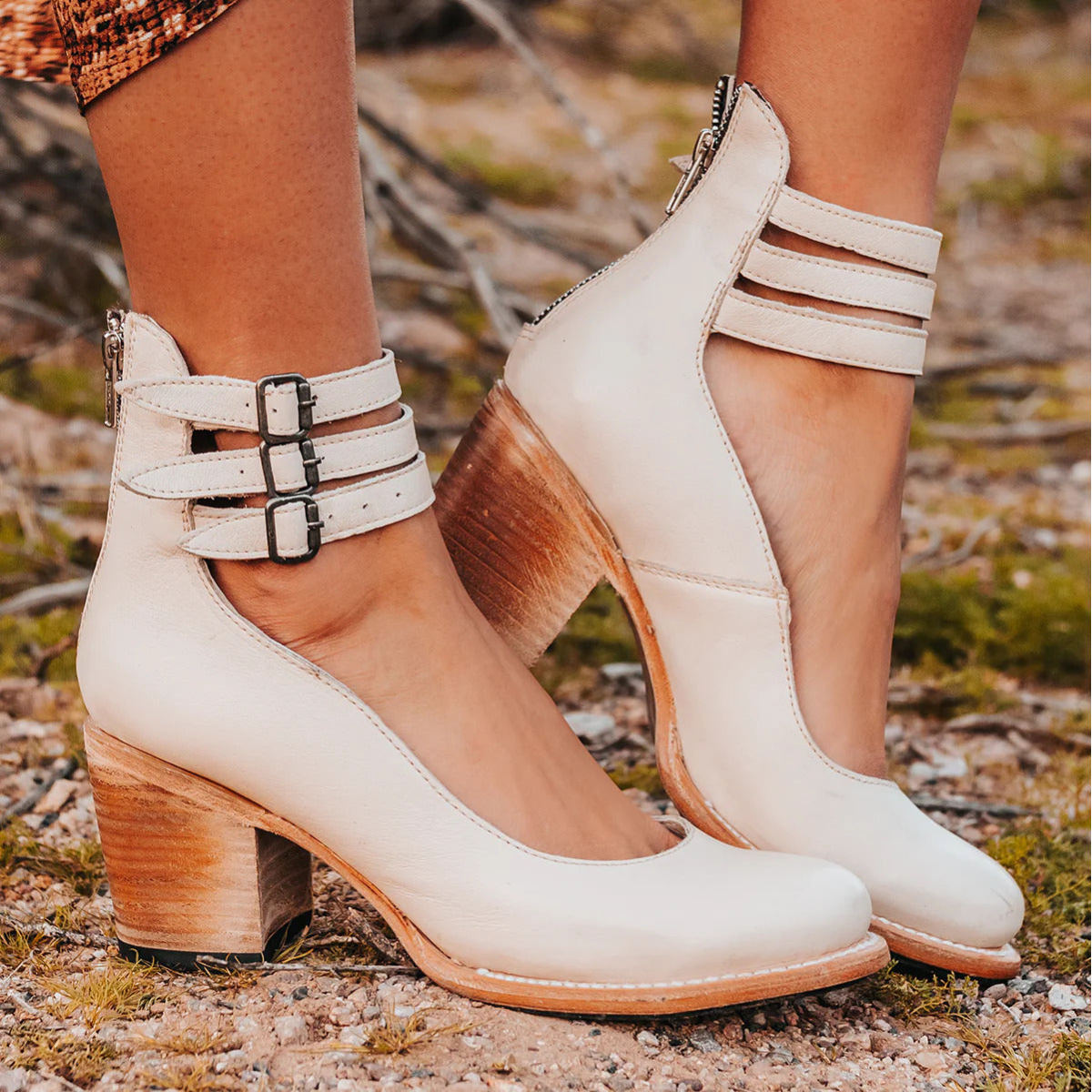 Corinna Ashvale | Tan Leather Block Heel Ankle Boot with Double Buckle Straps