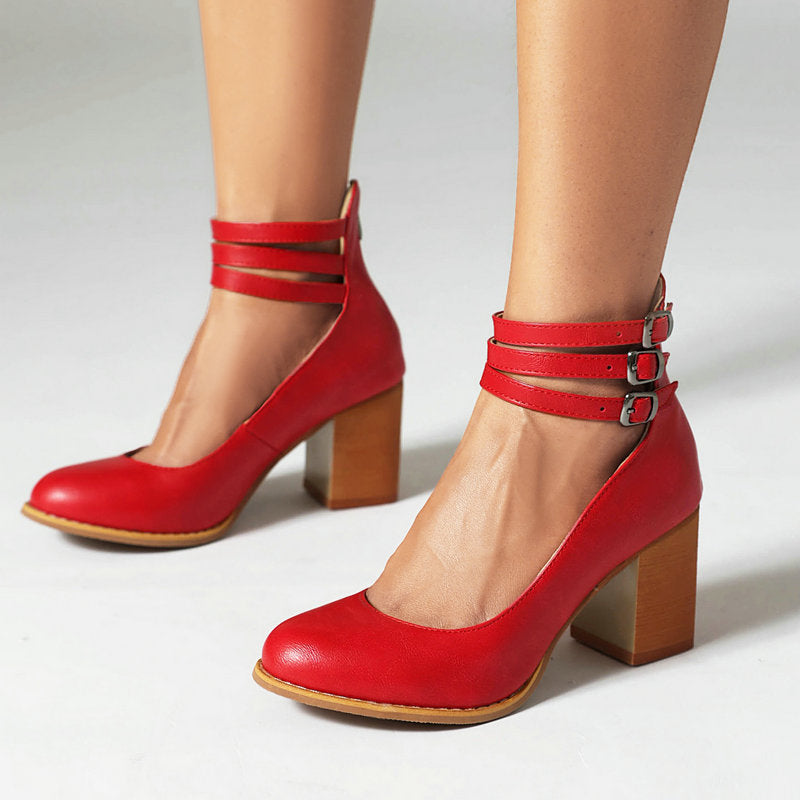 Mathilde Renoncourt | Tan Block Heel Sandal with Double Ankle Strap