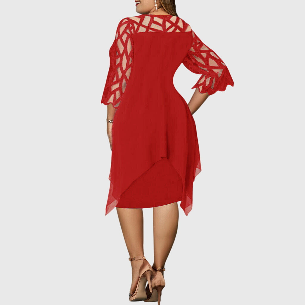 Estienne Blackvale | Purple Plus Size Lace Chiffon Midi Dress