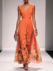 Celestine Dawnmore | Light Blue Floral Maxi V-Neck Dress