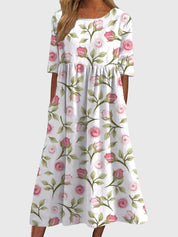 Rowena Beauclaire | Blue Floral Midi Dress with Half Sleeves