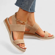 Christiane Bellemont | Beige Espadrille Platform Sandals with Elastic Straps