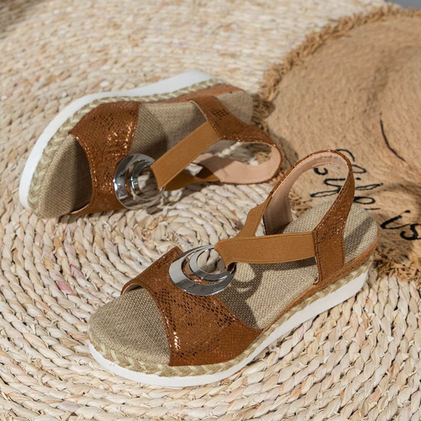Emmeline Cartwright | Beige Platform Espadrille Sandals with Buckle