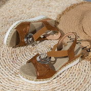 Emmeline Cartwright | Beige Platform Espadrille Sandals with Buckle