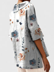 Arabelle Chantecour | Floral Print V-Neck Linen Top in Green