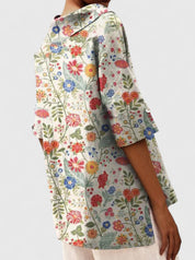 Arabelle Chantecour | Floral Print V-Neck Linen Top in Green