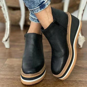 Elara Pembrooke | Tan Platform Wedge Ankle Boots with Side Zipper