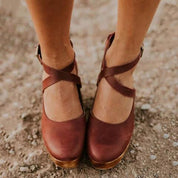 Celestine Harlow | Black Closed-Toe Wedge Heels with Ankle Strap
