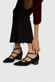Natalia Thornecrest | Black Suede Cutout Low Heel Pumps