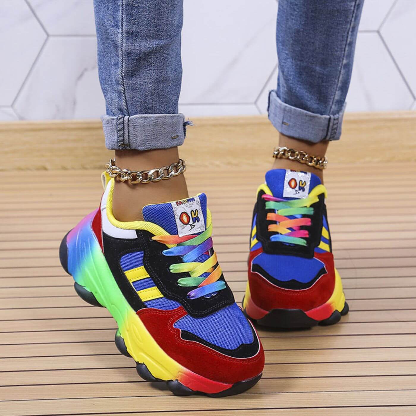 Lysandra Pembrooke | Rainbow Platform Orthopedic Sneakers