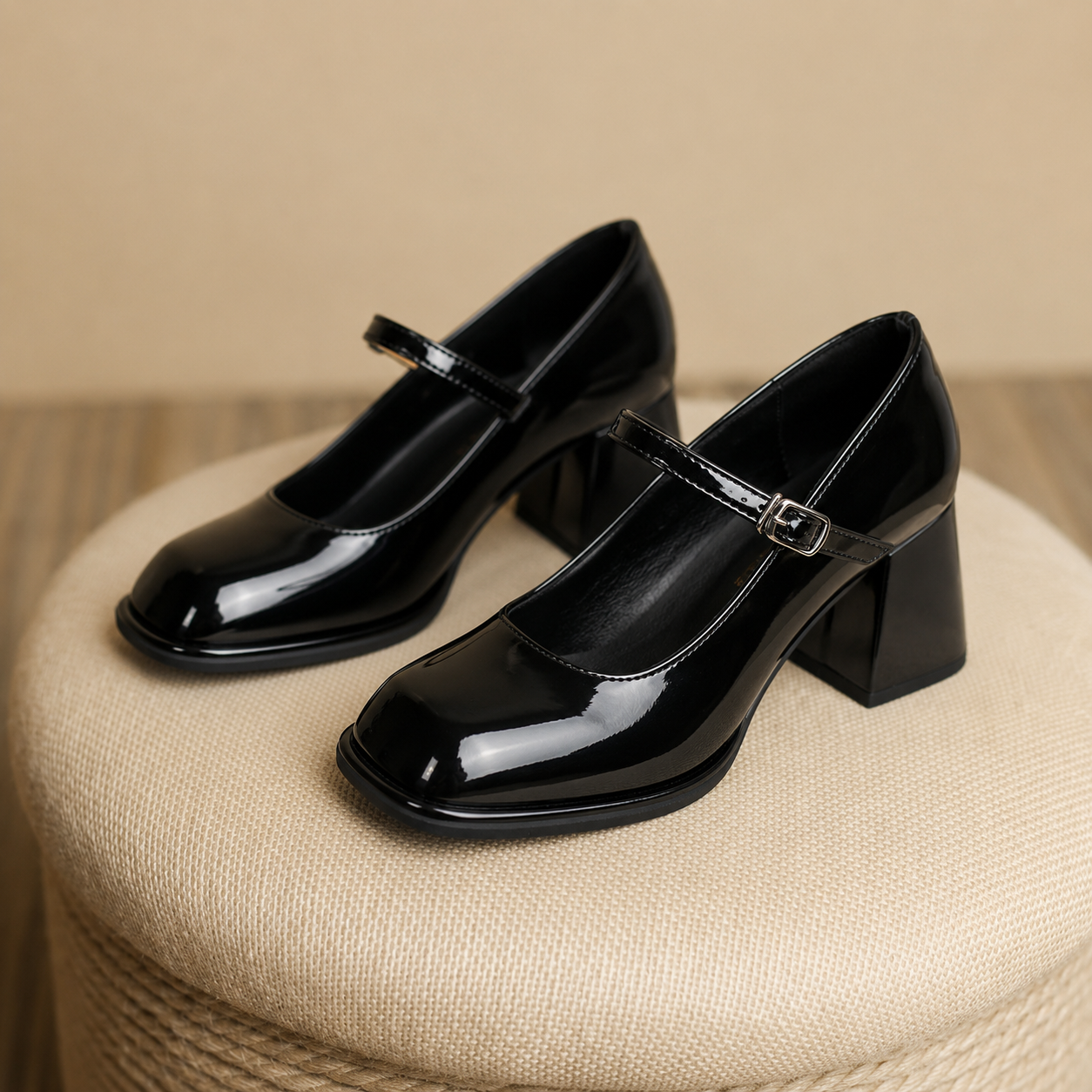 Genevra Lacroix | Black Patent Mary Jane Block Heel Pumps