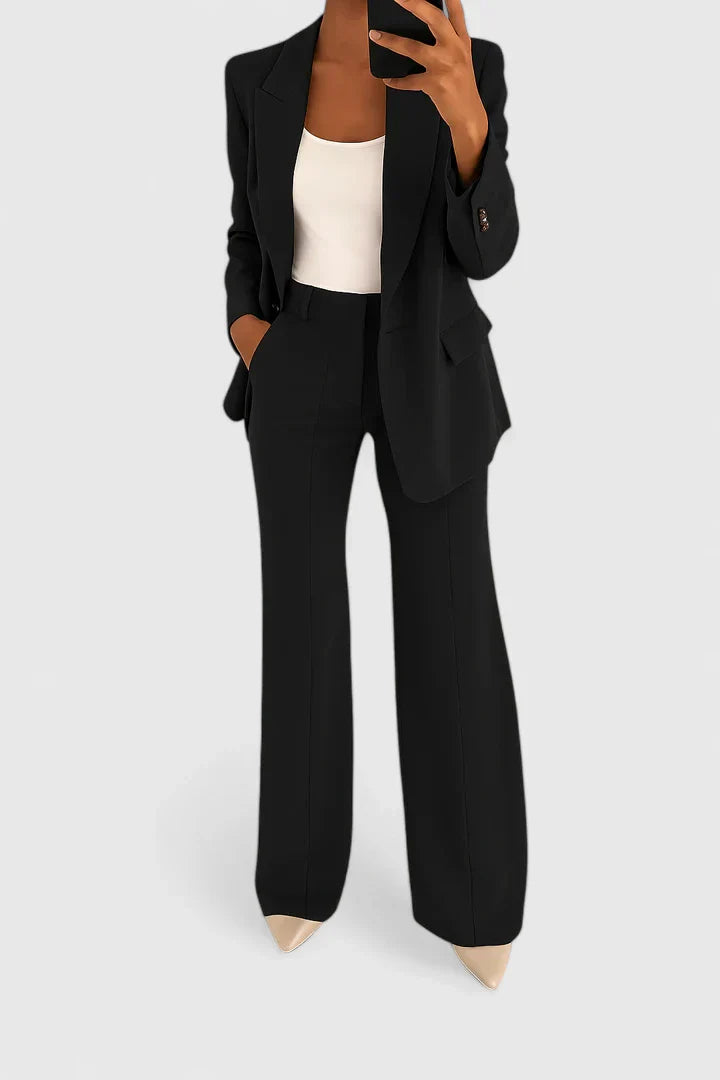 Elspeth Ravensdale | Black Wide-Leg Two-Piece Blazer Suit Set