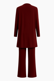 Elspeth Vaurien | Women's 3-Piece Cardigan Tank & Wide-Leg Pants Set in Slate Grey