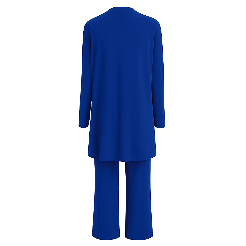 Elspeth Vaurien | Women's 3-Piece Cardigan Tank & Wide-Leg Pants Set in Slate Grey
