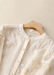 Florentine Wycliffe | Sage Green Floral Embroidered Blouse with 3/4 Sleeves