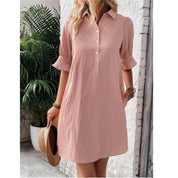 Cecile Wrenthorpe | Black Button-Down Shirt Dress with 3/4 Sleeves